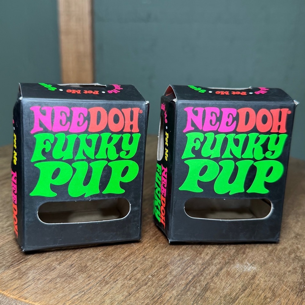 NeeDoh Funky Pup Schylling Empty Packaging Box Lot of 2 Black Neon